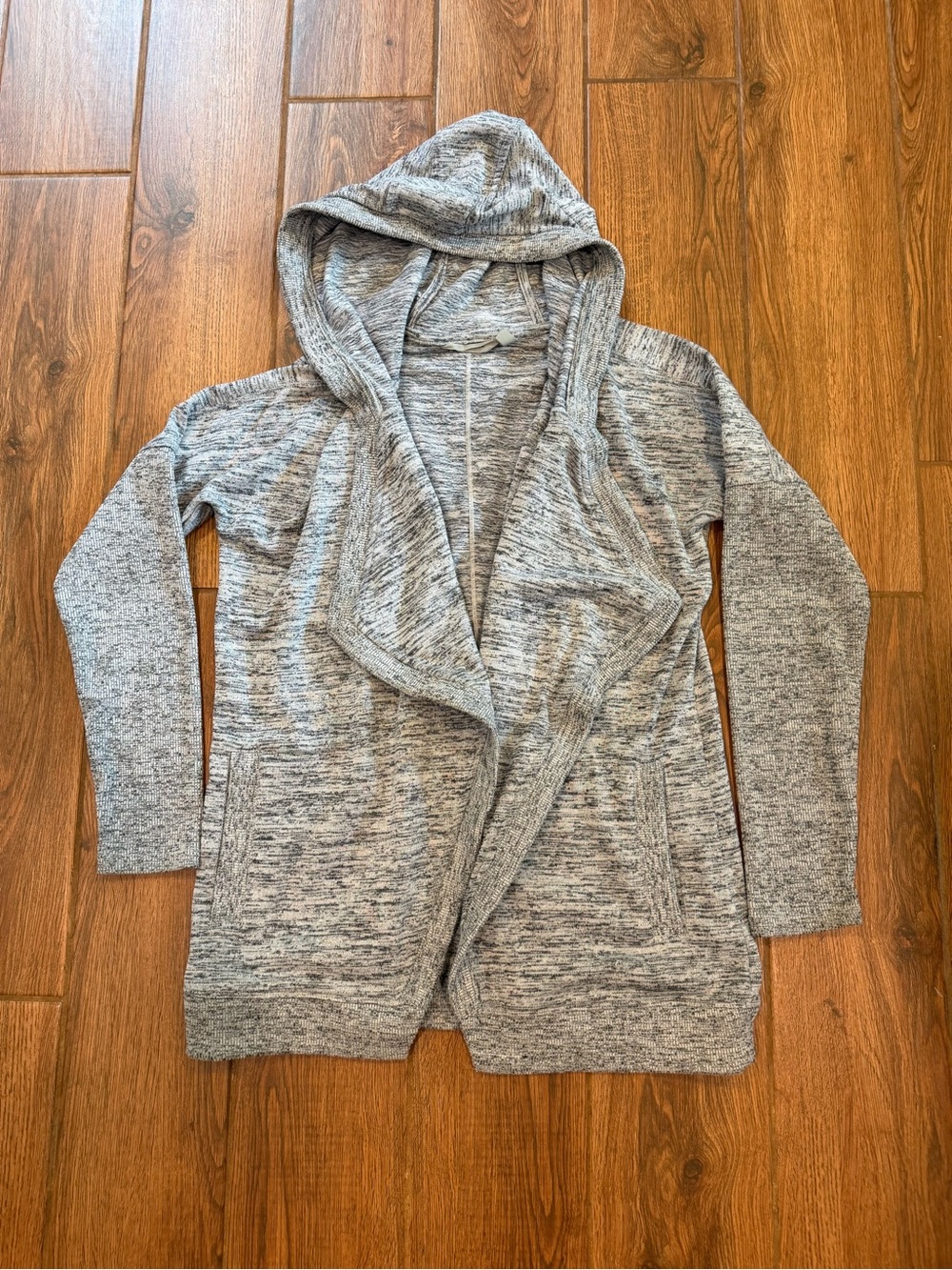 Athleta Heathered Light Gray Hooded Open Cardigan Size S